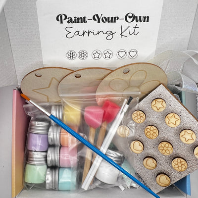 PAINT YOUR OWN EARRING KIT-  6 Wooden Stud Earrings + 3 wooden ornaments