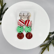 DAISY -  Leather Earrings  ||  <BR> CANDY CANE STRIPE, <BR> METALLIC GREEN COBRA, <BR> CANDY APPLE RED GLITTER (FAUX LEATHER)