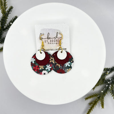 GRAY -  Leather Earrings  || <BR> PEARL WHITE, <BR> MATTE DARK RED, <BR> CHRISTMAS FLORAL (FAUX LEATHER)