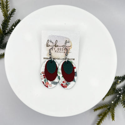 DIANE -  Leather Earrings  || <BR> MATTE DARK TEAL, <BR> MATTE DARK RED, <BR> WATERCOLOR HOLLY BERRIES