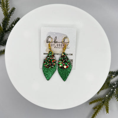 JEAN -  Leather Earrings  || <BR> CHRISTMAS GLITTER (FAUX LEATHER), <BR> SPARKLE GREEN