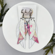 ANDY -  Leather Earrings  || <BR> SNOWFLAKE GLITTER (FAUX LEATHER), <BR> PINK TIE-DYE, <BR> MATTE WHITE