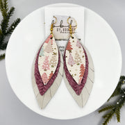 INDIA -  Leather Earrings  || <BR> BLUSH CHRISTMAS TREES, <BR> PINK BRAID, <BR> PEARL CHAMPAGNE