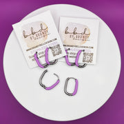 Enamel Stainless Steel Oval Huggie Earring - LILAC