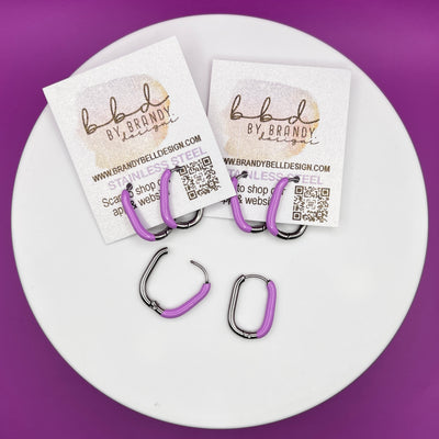 Enamel Stainless Steel Oval Huggie Earring - LILAC