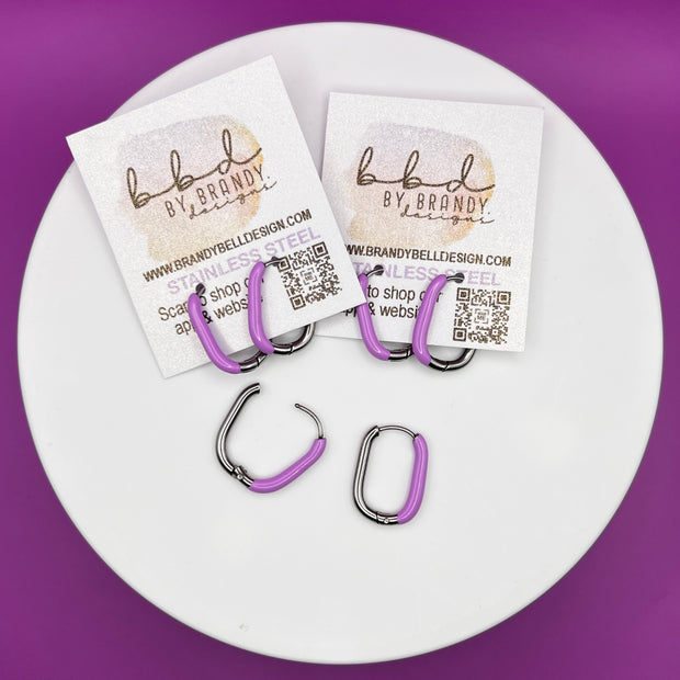 Enamel Stainless Steel Oval Huggie Earring - LILAC