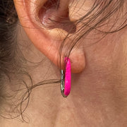 Enamel Stainless Steel Oval Huggie Earring - HOT PINK