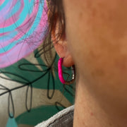 Enamel Stainless Steel Oval Huggie Earring - HOT PINK