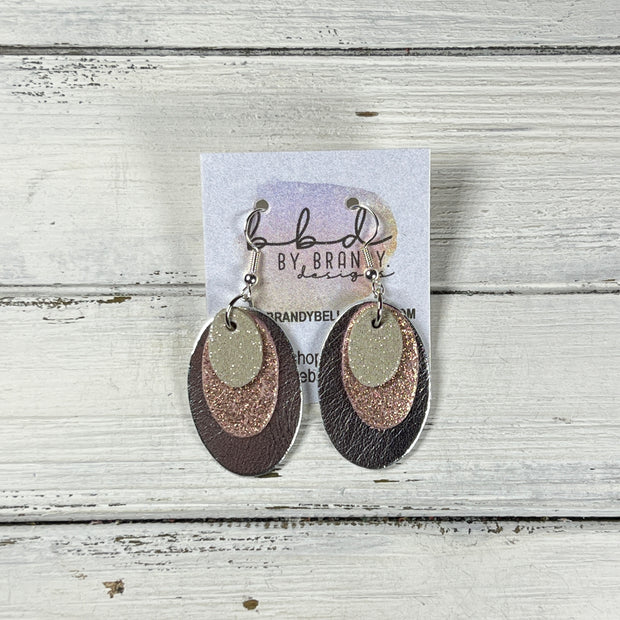 DIANE -  Leather Earrings  ||   <BR>  SHIMMER CHAMPAGNE, <BR> SHIMMER VINTAGE PINK, <BR> METALLIC SILVER SMOOTH