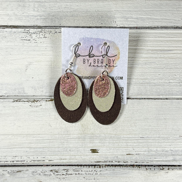 DIANE -  Leather Earrings  ||   <BR>  SHIMMER VINTAGE PINK, <BR> SHIMMER GOLD, <BR> PEARLIZED BROWN