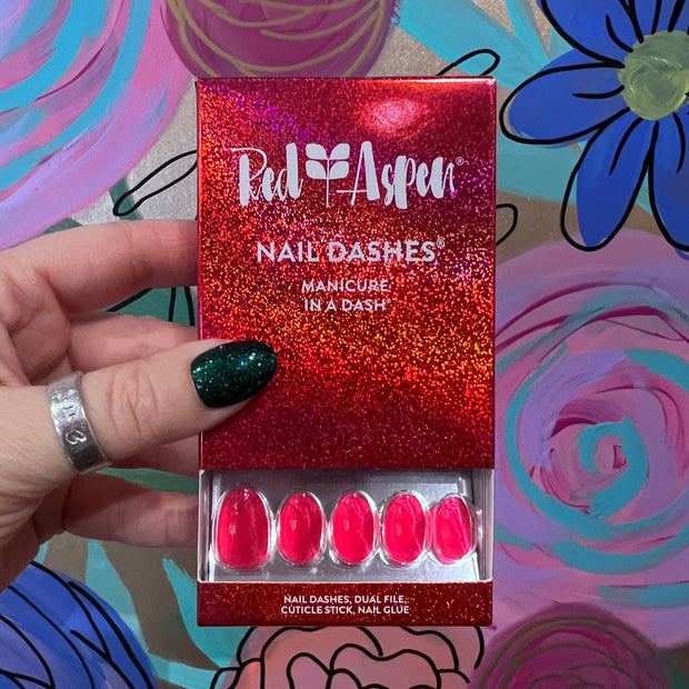 RED ASPEN NAIL DASHES- Red Hot Reign (short almond)