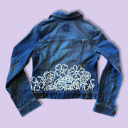 UPCYCLED Hand-Painted Denim Jacket by  Brandy Bell - MEDIUM *Glitter detail