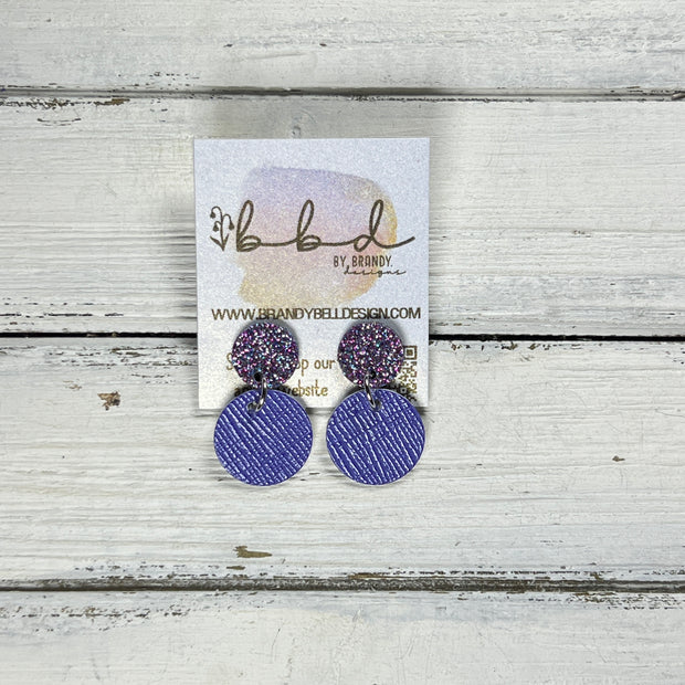 LUNA -  Leather Earrings ON POST  ||  AURORA FINE GLITTER (ON CORK), <BR>  PERIWINKLE SAFFIANO