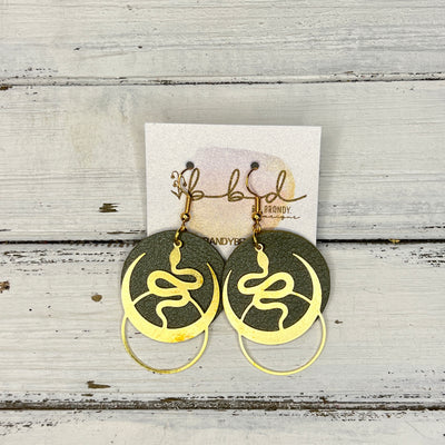 SUEDE + STEEL *Limited Edition* COLLECTION || Leather Earrings ||  <br> GOLD METAL SNAKE & MOON || <br> PEARLIZED OLIVE GREEN