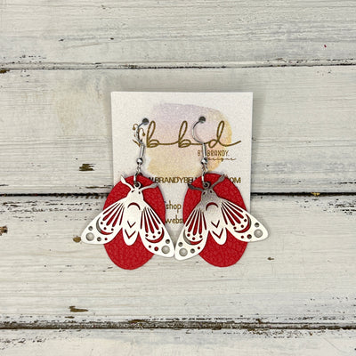 SUEDE + STEEL *Limited Edition* || Leather Earrings || SILVER BEE/BUTTERFLY/MOTH ACCENT || <BR> MATTE CORAL/PINK