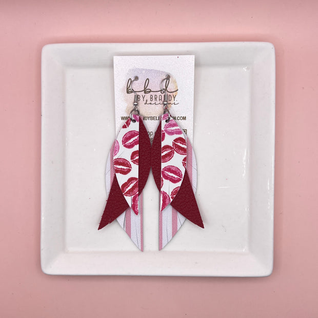 ANDY -  Leather Earrings  ||   <BR> PINK & RED LIPS (FAUX LEATHER), <BR> MATTE RED, <BR> PINK & WHITE STRIPES