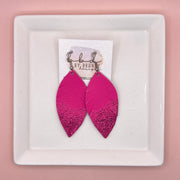 ✨ GLITTER  "DIPPED" MAISY (2 SIZES!) - Genuine Leather Earrings  || MATTE NEON PINK  + RAZZBERRY GLITTER "DIPPED" FINISH