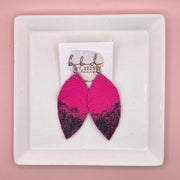 ✨ GLITTER  "DIPPED" MAISY (2 SIZES!) - Genuine Leather Earrings  || MATTE NEON PINK  + BLACK GLITTER "DIPPED" FINISH