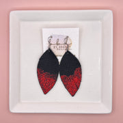 ✨ GLITTER  "DIPPED" MAISY (2 SIZES!) - Genuine Leather Earrings  || MATTE BLACK + RED GLITTER "DIPPED" FINISH