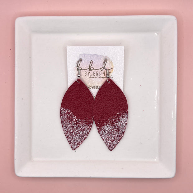 ✨ GLITTER  "DIPPED" MAISY (2 SIZES!) - Genuine Leather Earrings  || MATTE RED + WHITE GLITTER "DIPPED" FINISH