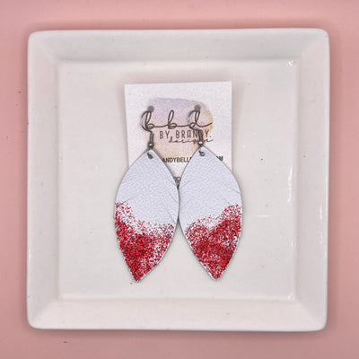 ✨ GLITTER  "DIPPED" MAISY (2 SIZES!) - Genuine Leather Earrings  || MATTE WHITE + RED GLITTER "DIPPED" FINISH