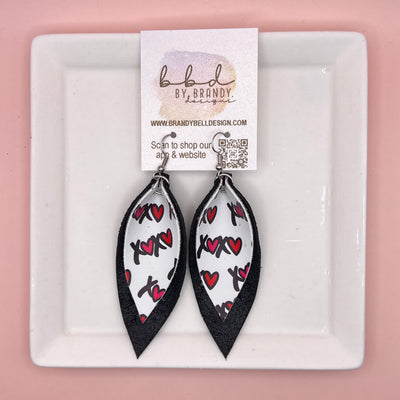 ALLIE -  Leather Earrings  ||   <BR> XOXO (FAUX LEATHER), <BR> SHIMMER BLACK