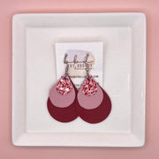 LINDSEY -  Leather Earrings  ||   <BR> VALENTINE RED & PINK GLITTER (FAUX LEATHER), <BR> MATTE PINK, <BR> MATTE RED