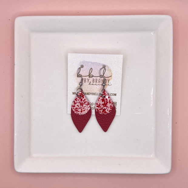 JEAN -  Leather Earrings  ||   <BR> VALENTINE RED & PINK GLITTER (FAUX LEATHER), <BR> MATTE RED