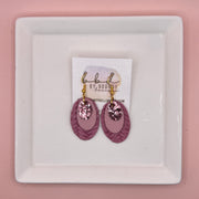 DIANE -  Leather Earrings  ||   <BR> PINK GLITTER (FAUX LEATHER), <BR> MATTE LIGHT PINK, <BR> BLUSH BRAID