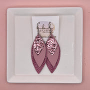 DOROTHY -  Leather Earrings  ||   <BR> PINK GLITTER (FAUX LEATHER), <BR> MATTE LIGHT PINK, <BR> BLUSH BRAID