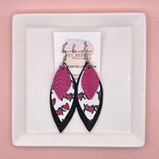 DOROTHY -  Leather Earrings  ||   <BR> PINK BRAID, <BR> XOXO (FAUX LEATHER), <BR> SHIMMER BLACK