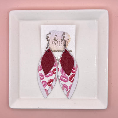 DOORTHY -  Leather Earrings  ||   <BR> MATTE RED, <BR> PINK & RED LIPS (FAUX LEATHER), <BR> PINK & WHITE STRIPES