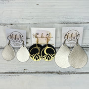 SUEDE + STEEL *Limited Edition* COLLECTION || Leather Earrings ||  <br> GOLD METAL FLOWER & MOON || <br> MATTE BLACK