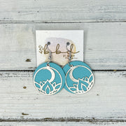 SUEDE + STEEL *Limited Edition* COLLECTION || Leather Earrings ||  <br> SILVER METAL FLOWER & MOON || <br> MATTE ROBINS EGG BLUE