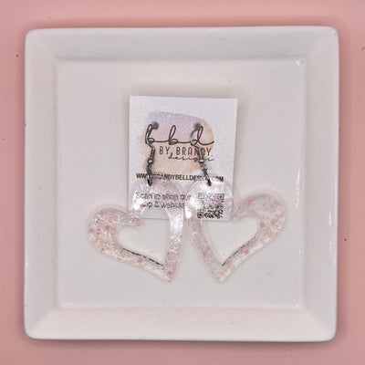 ACRYLIC OPEN HEART- Acrylic Earrings ||  LIGHT PINK GLITTER