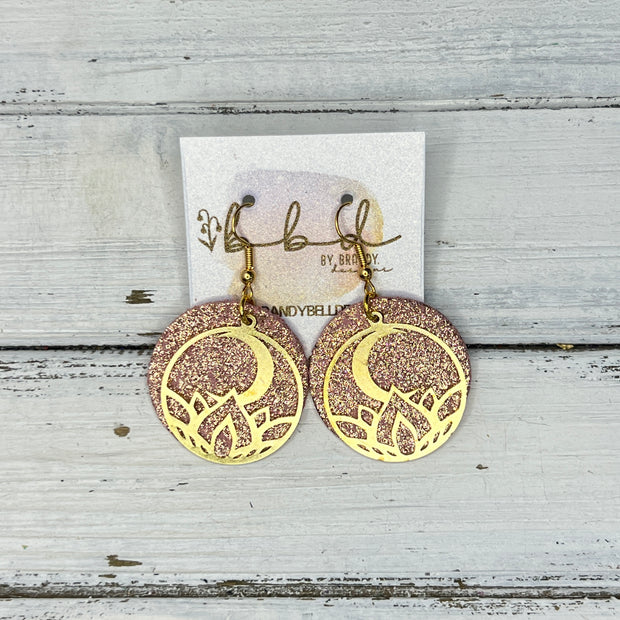 SUEDE + STEEL *Limited Edition* COLLECTION || Leather Earrings ||  <br> GOLD METAL FLOWER & MOON || <br> SHIMMER VINTAGE PINK