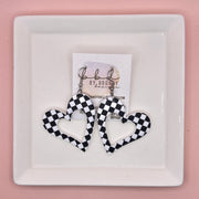 ACRYLIC OPEN HEART- Acrylic Earrings || CHECKERED PRINT