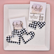 ACRYLIC OPEN HEART- Acrylic Earrings || CHECKERED PRINT