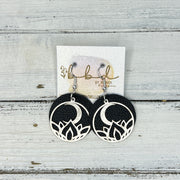 SUEDE + STEEL *Limited Edition* COLLECTION || Leather Earrings ||  <br> SILVER METAL FLOWER & MOON || <br> MATTE BLACK