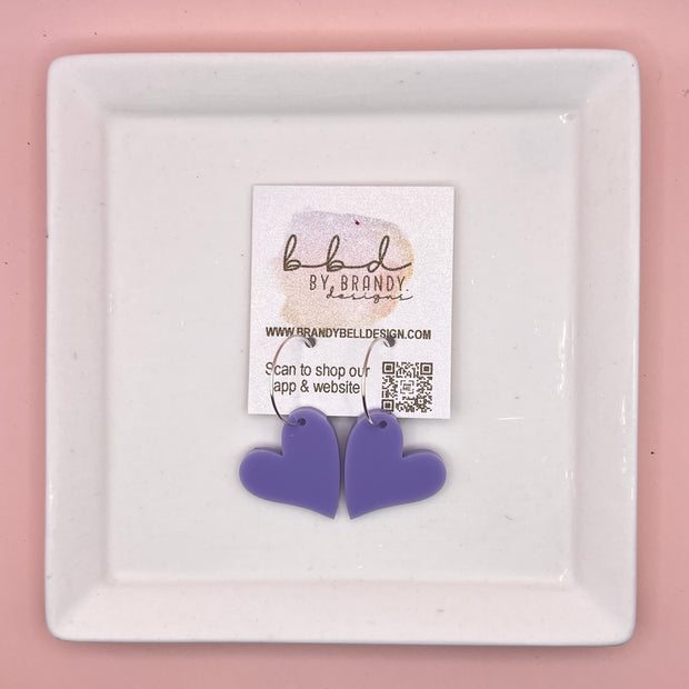 ACRYLIC HEART ON HOOP - Acrylic Earrings || LAVENDER