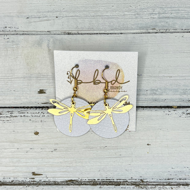 SUEDE + STEEL *Limited Edition* COLLECTION || Leather Earrings ||  <br> GOLD METAL DRAGONFLY || <br> MATTE WHITE