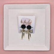 GLITTER STUD WITH RIBBON ||  BLACK GLITTER (GOLD)