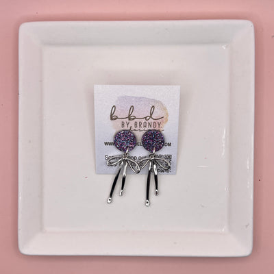 GLITTER STUD WITH RIBBON ||  AURORA GLITTER (SILVER)