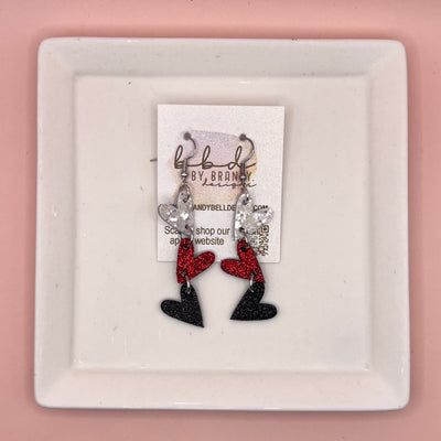 LINKED HEARTS -   Tiny Hearts Collection || Leather Earrings  ||   <BR> CHUNKY WHITE GLITTER, <BR> FINE RED GLITTER, <BR> FINE BLACK GLITTER