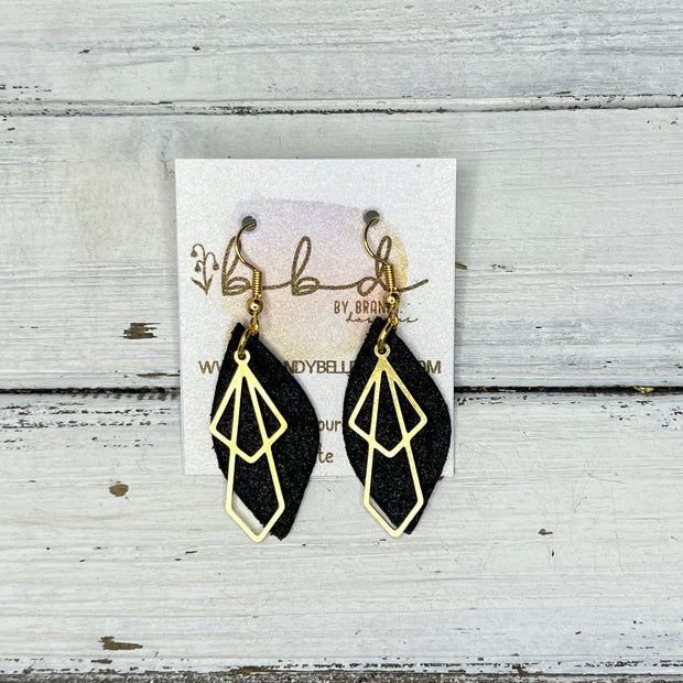 SUEDE + STEEL *Limited Edition* COLLECTION || Leather Earrings ||  <br> GOLD METAL DIAMOND || <br> SHIMMER BLACK