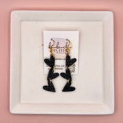 LINKED HEARTS -   Tiny Hearts Collection || Leather Earrings  ||   <BR> FINE BLACK GLITTER