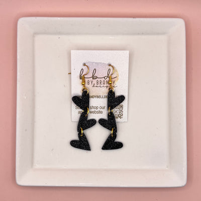 LINKED HEARTS -   Tiny Hearts Collection || Leather Earrings  ||   <BR> FINE BLACK GLITTER