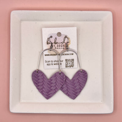 ARCHED HEARTS -  Leather Earrings  ||   <BR> LILAC BRAID