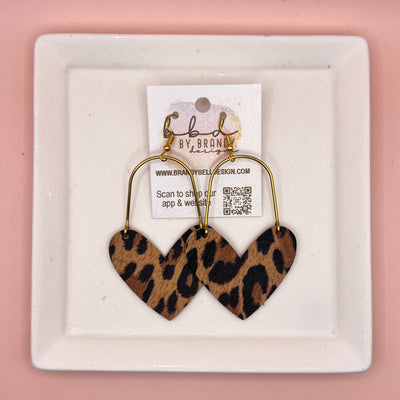 ARCHED HEARTS -  Leather Earrings  ||   <BR> LEOPARD PRINT