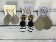 DAISY - Leather Earrings  ||    <BR> CHAMPAGNE PEARL, <BR> CARAMEL CHEETAH <BR> CHAMPAGNE NORTHERN LIGHTS